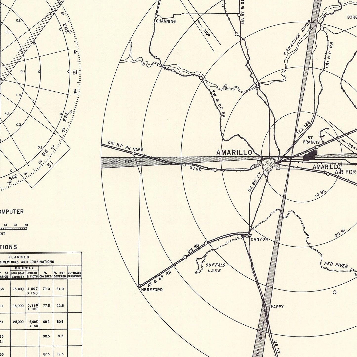 Vintage Map of Amarillo Air Force Base Vicinity, Texas, 1952