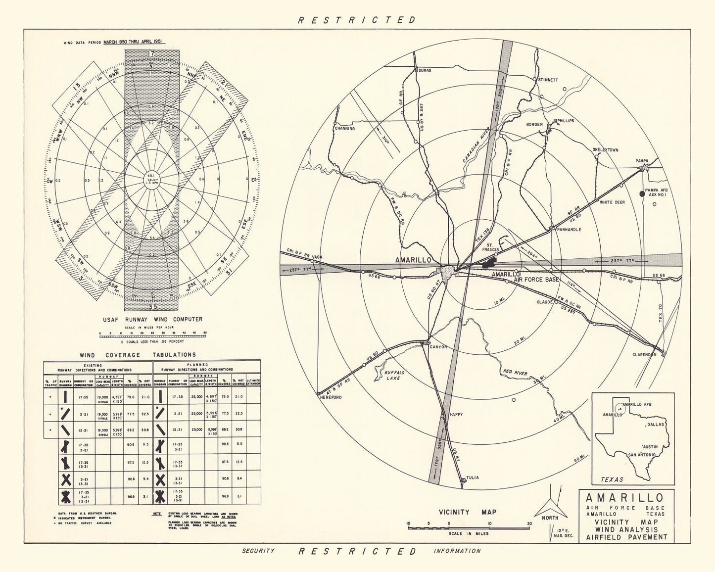 Vintage Map of Amarillo Air Force Base Vicinity, Texas, 1952