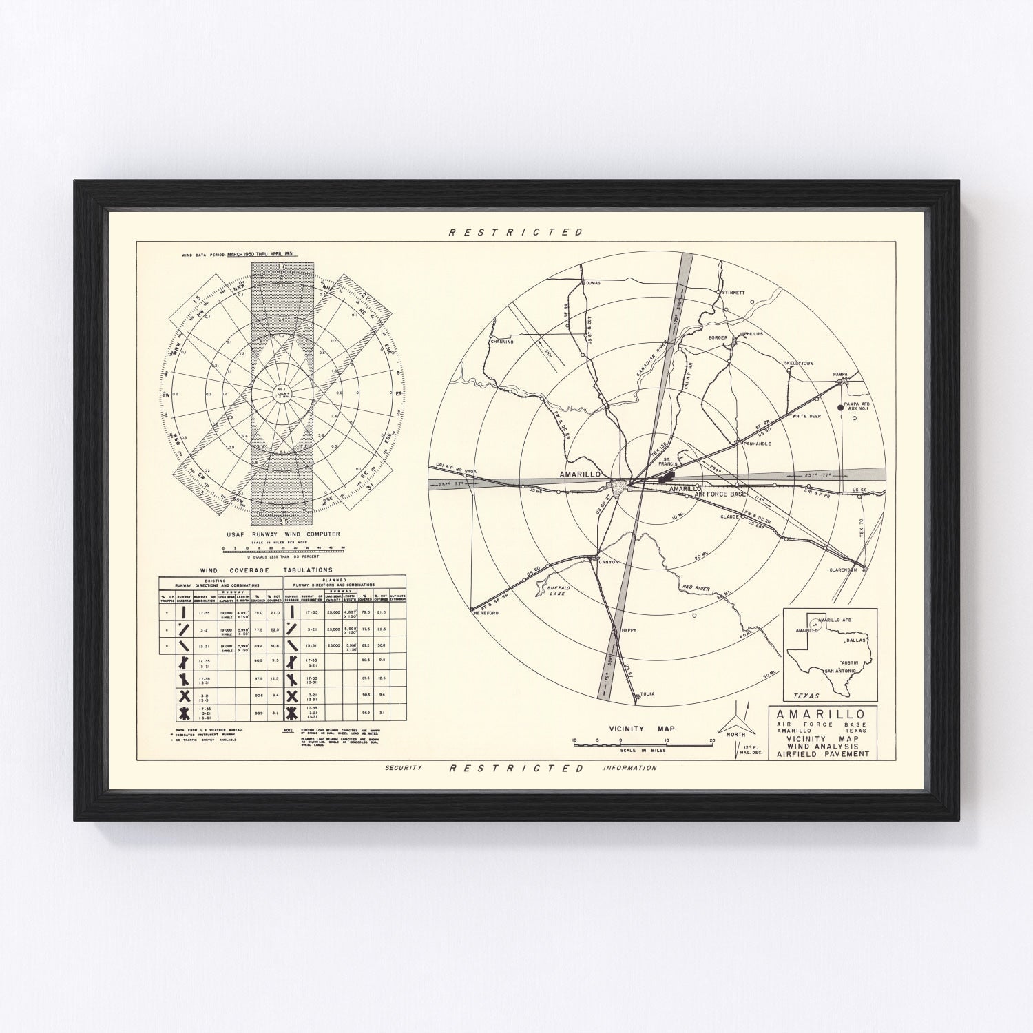 Vintage map of Amarillo Air Force Base vicinity, Texas, 1952