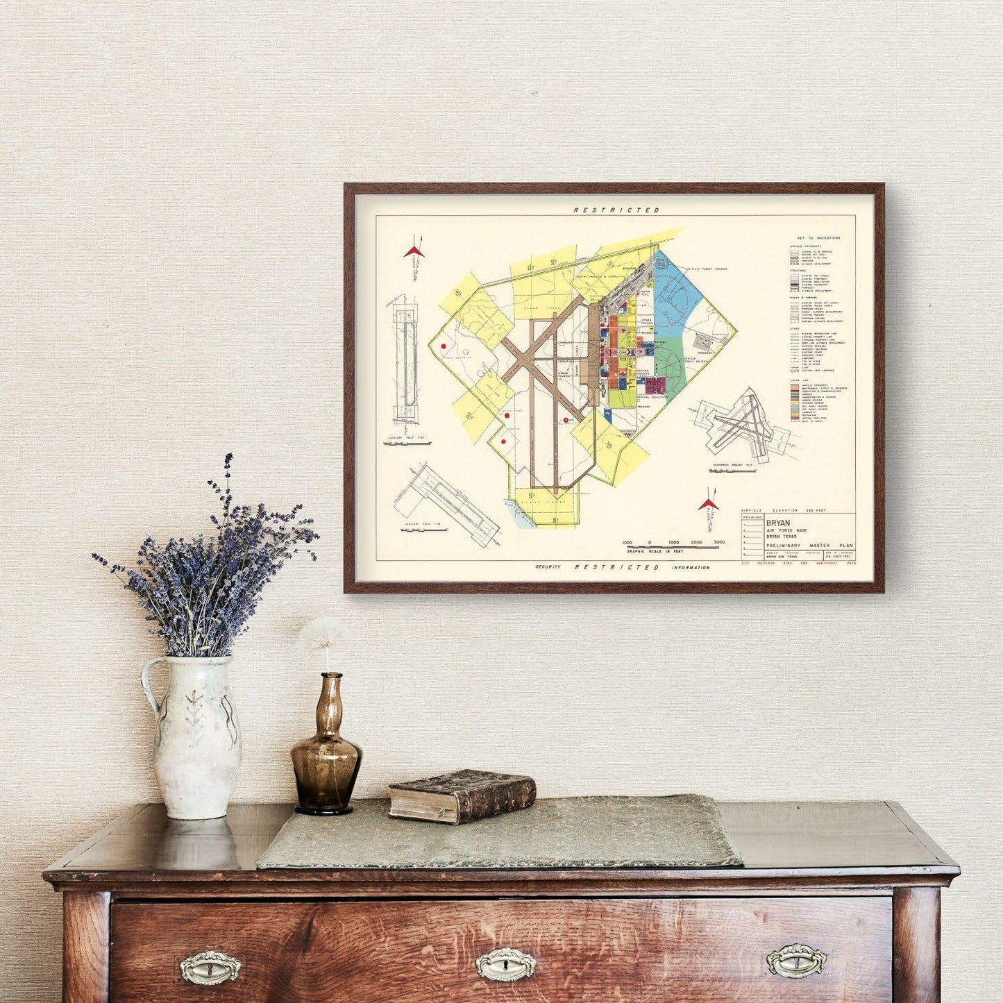 Vintage Map of Bryan Air Force Base, Texas 1951 Wall Art