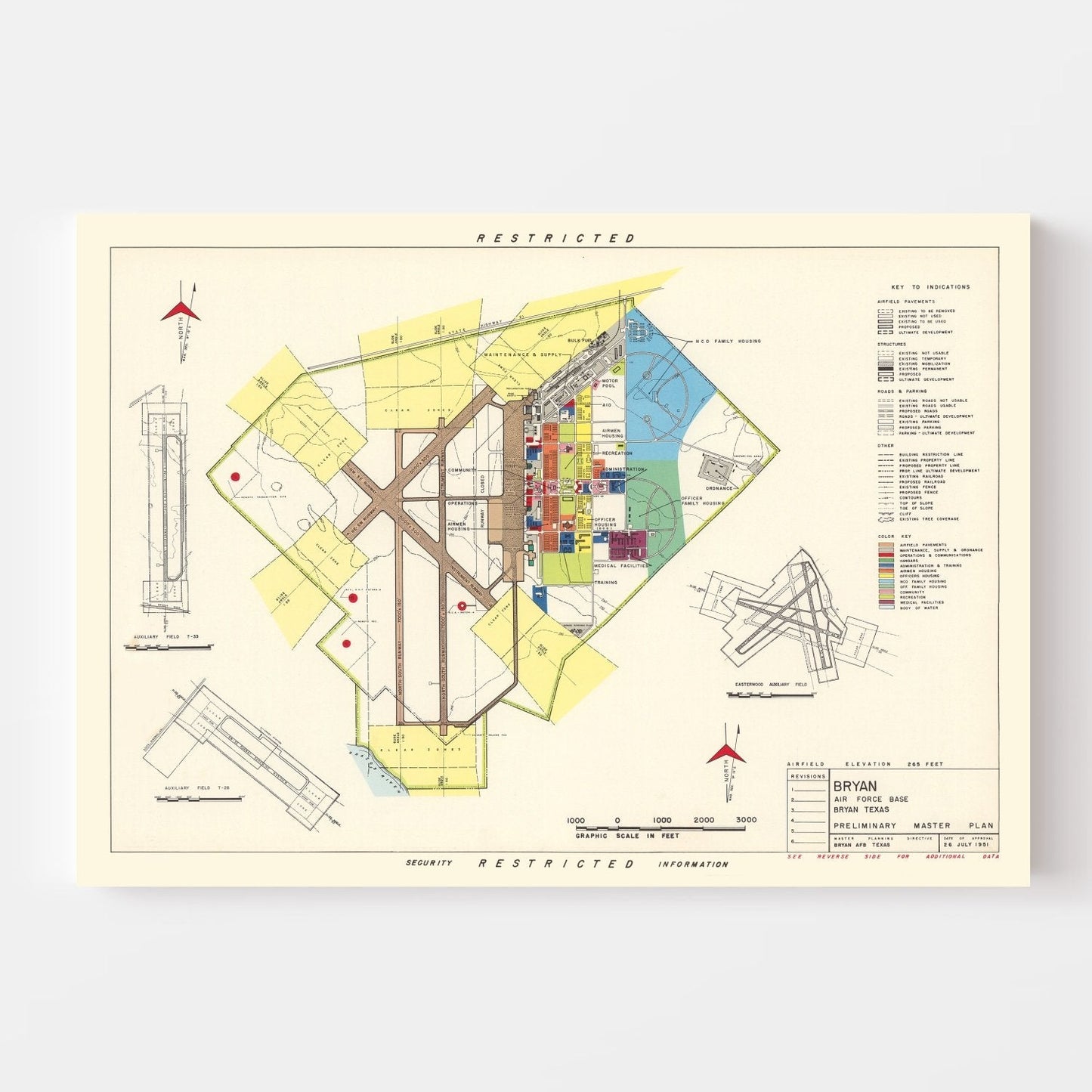 Vintage Map of Bryan Air Force Base, Texas 1951 Wall Art