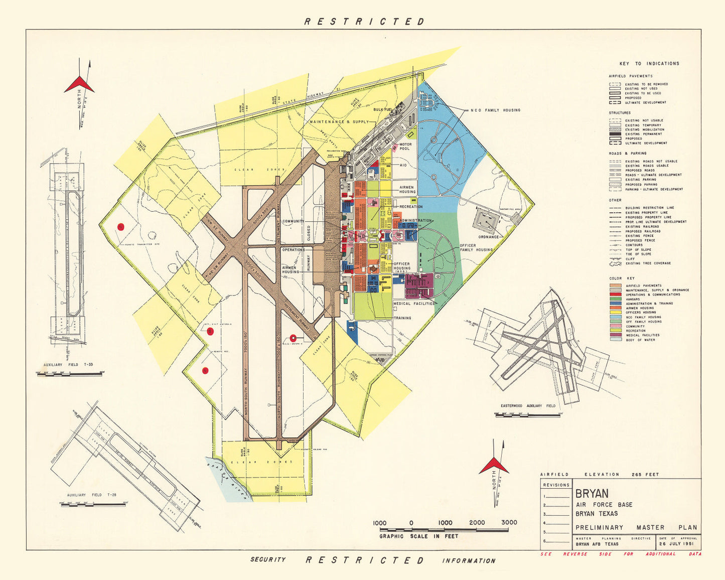 Vintage Map of Bryan Air Force Base, Texas 1951 Wall Art