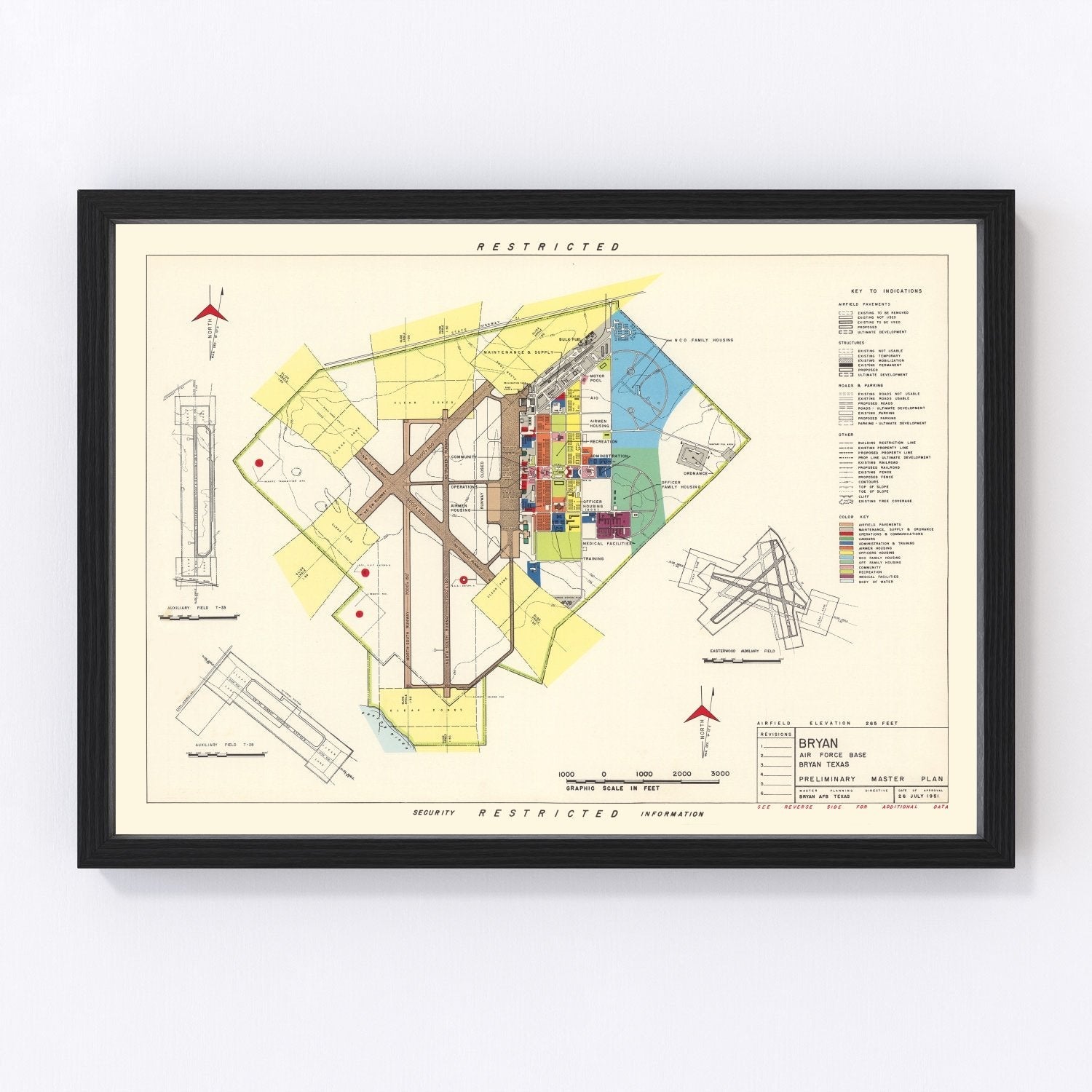 Vintage map of Bryan Air Force Base, Texas, 1951 - digitally restored cartographic print