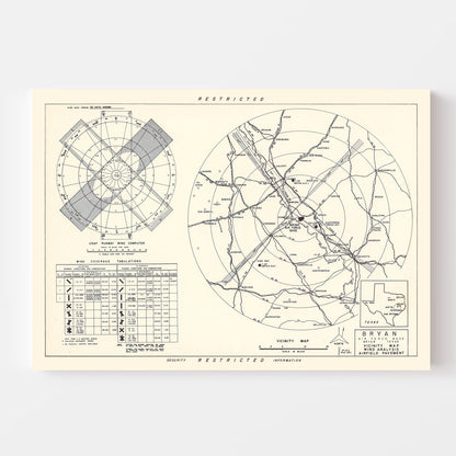 Vintage Map of Bryan Air Force Base Vicinity, Texas, 1951