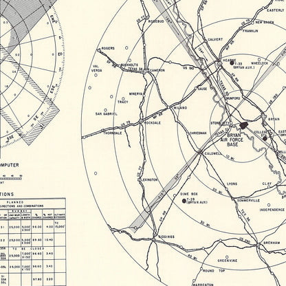 Vintage Map of Bryan Air Force Base Vicinity, Texas, 1951