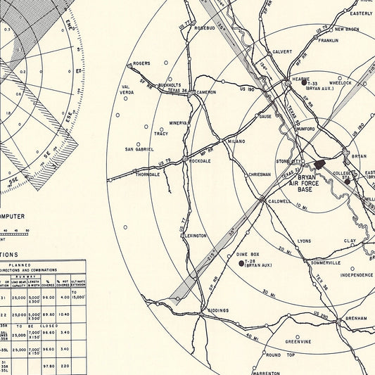 Vintage Map of Bryan Air Force Base Vicinity, Texas, 1951