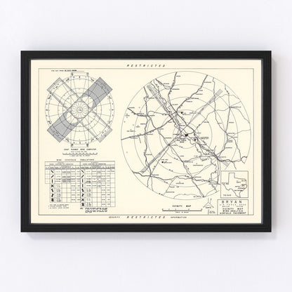Vintage map of Bryan Air Force Base vicinity, Texas, 1951