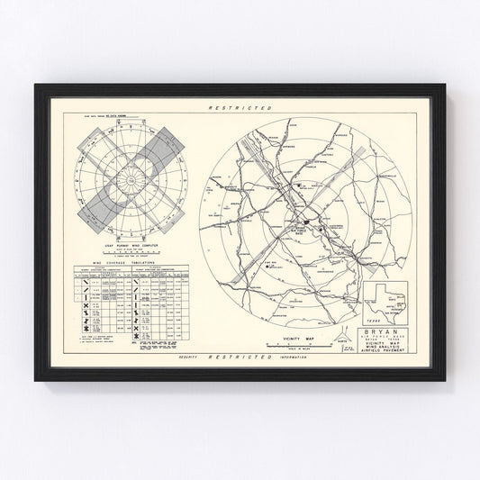 Vintage map of Bryan Air Force Base vicinity, Texas, 1951