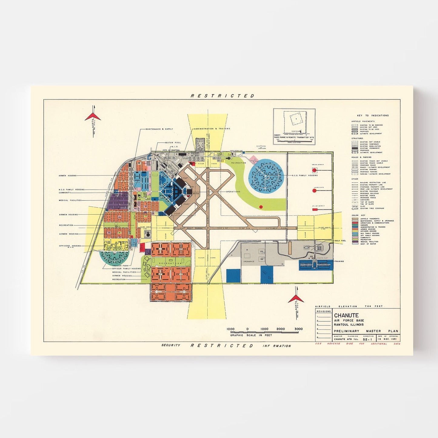 Vintage Map of Chanute Air Force Base, 1951 Wall Art