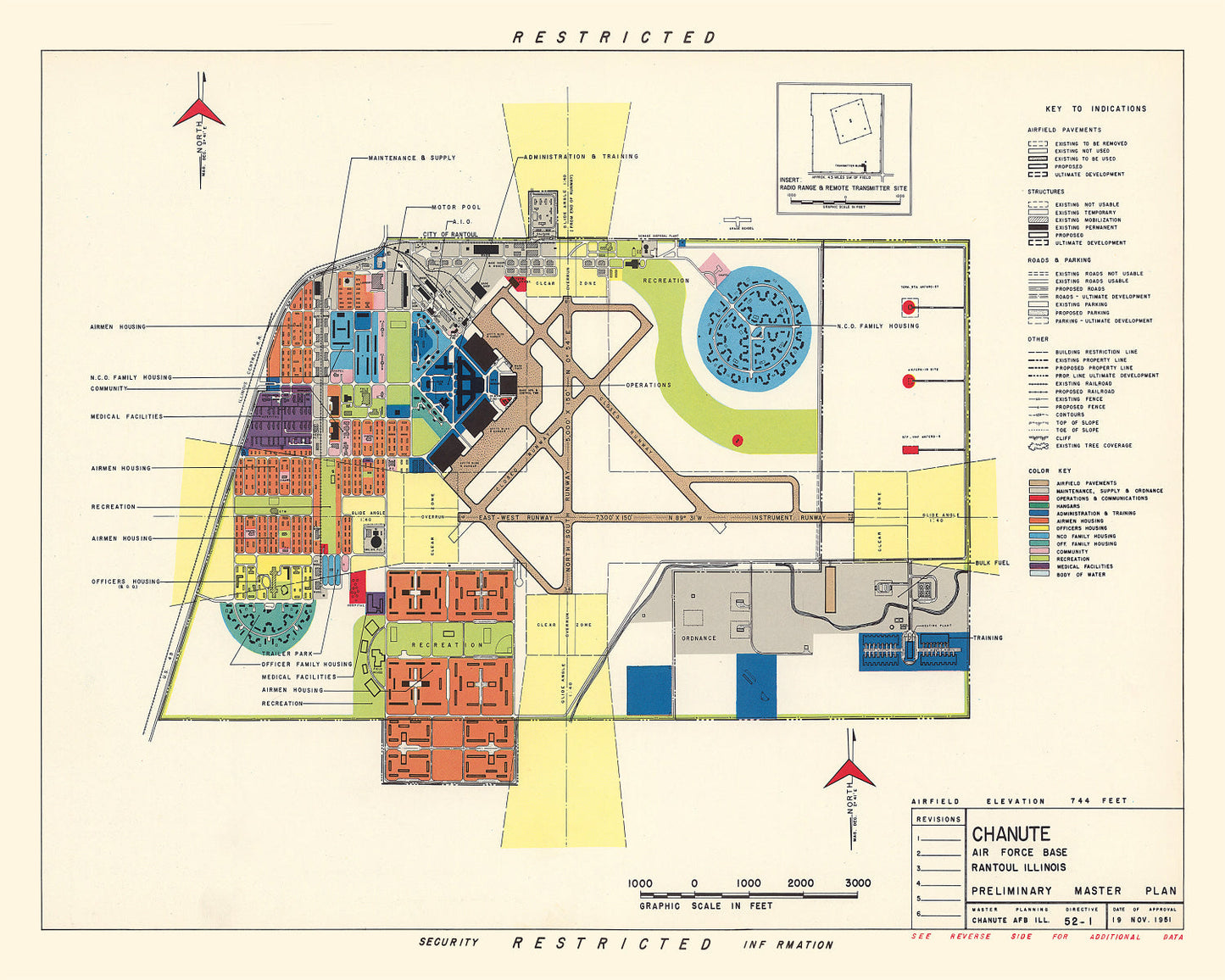 Vintage Map of Chanute Air Force Base, 1951 Wall Art