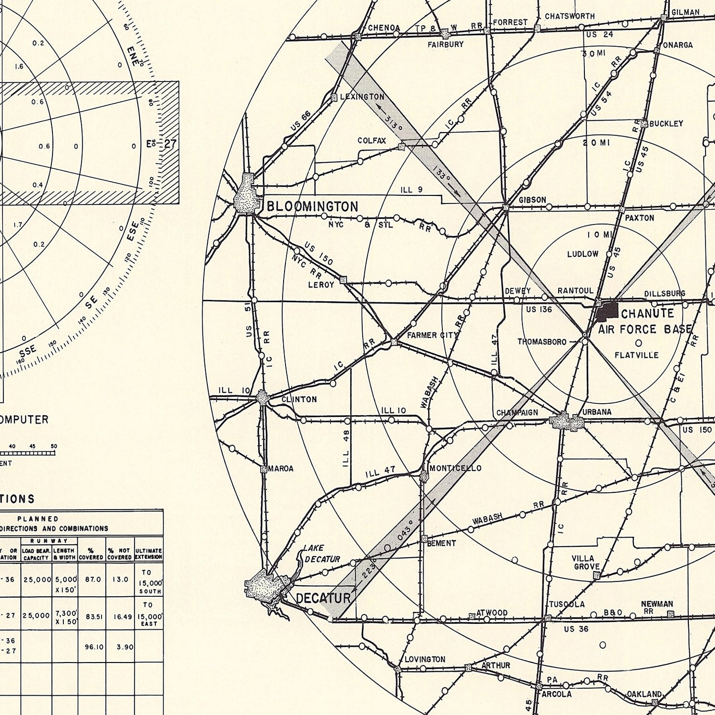 Vintage Map of Chanute Air Force Base Vicinity, Illinois 1951