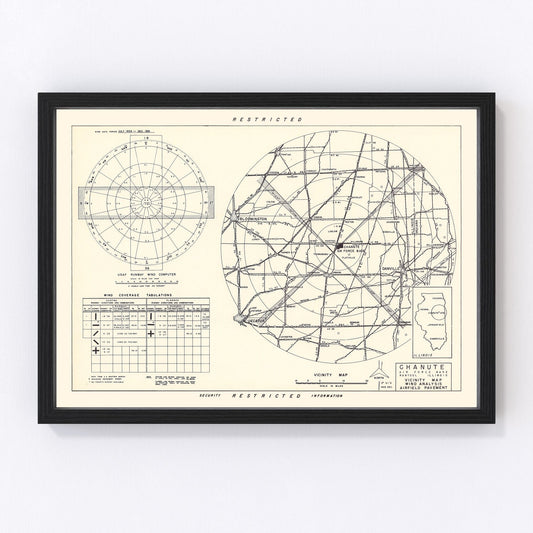 vintage map of Chanute Air Force Base vicinity, Rantoul, Illinois, 1951