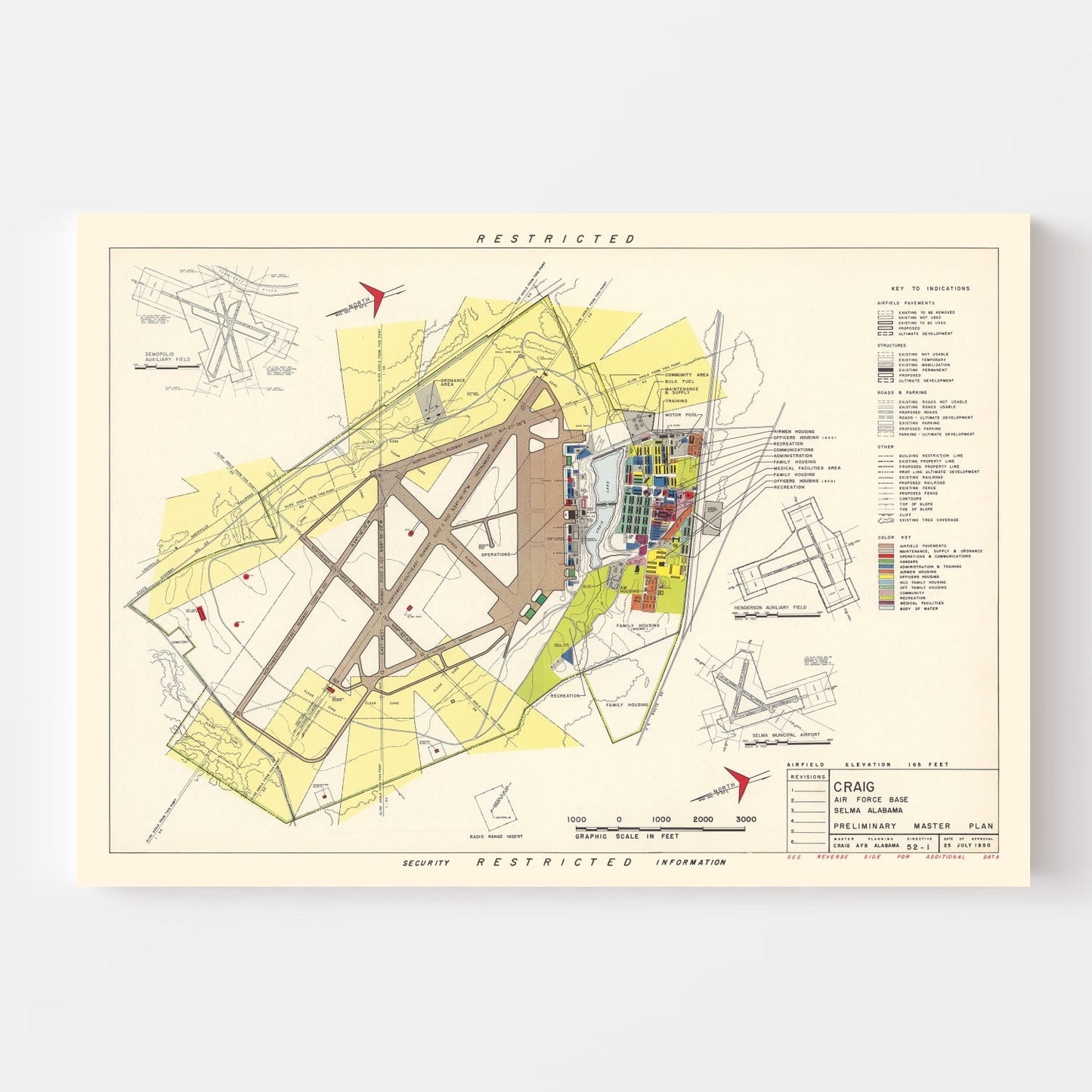 Vintage Map of Craig Air Force Base, Alabama 1950