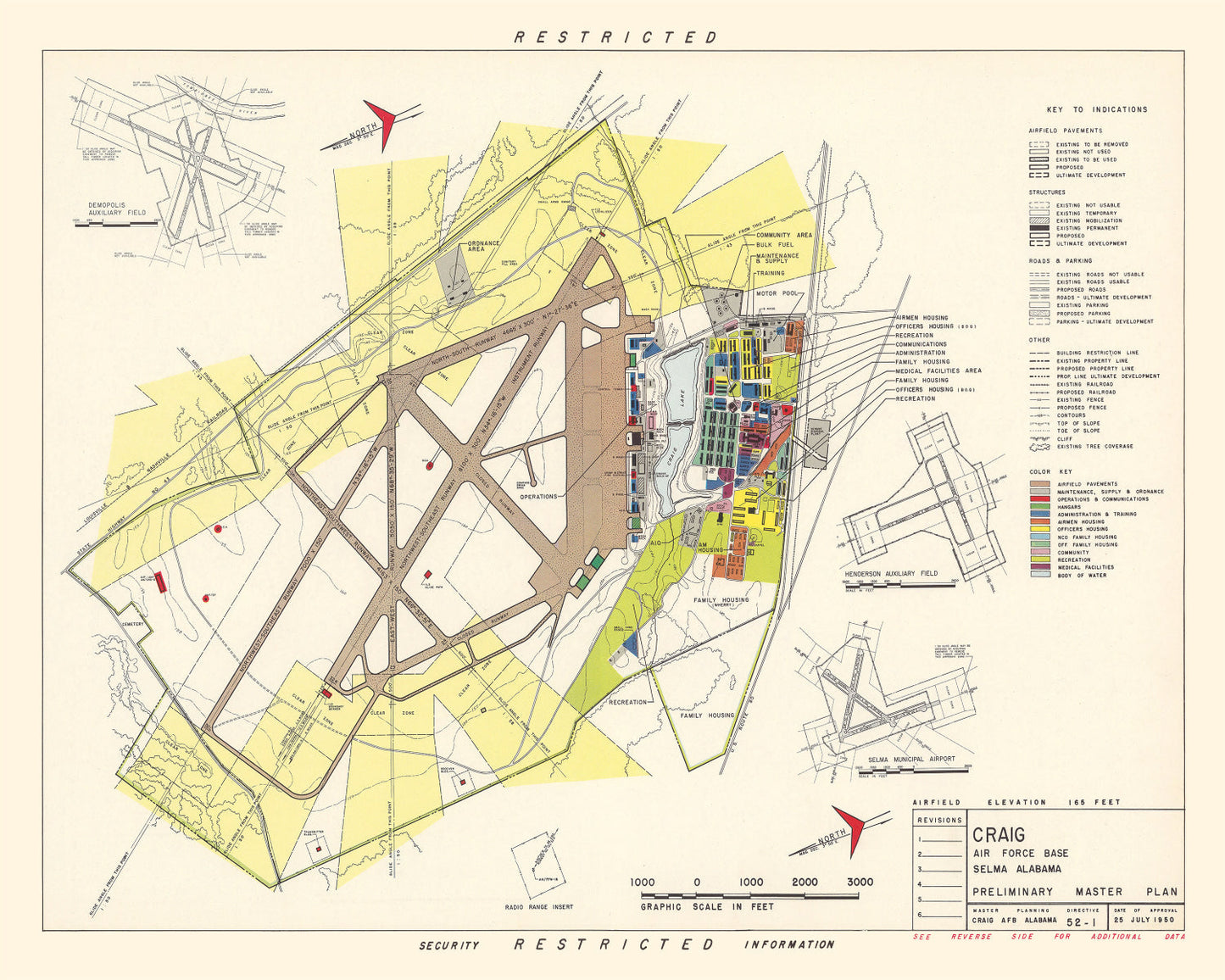 Vintage Map of Craig Air Force Base, Alabama 1950