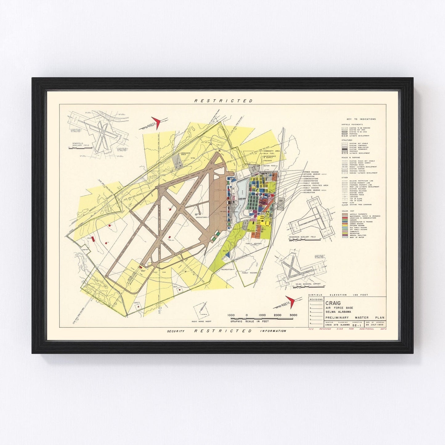 vintage map of Craig Air Force Base, Selma, Alabama, 1950