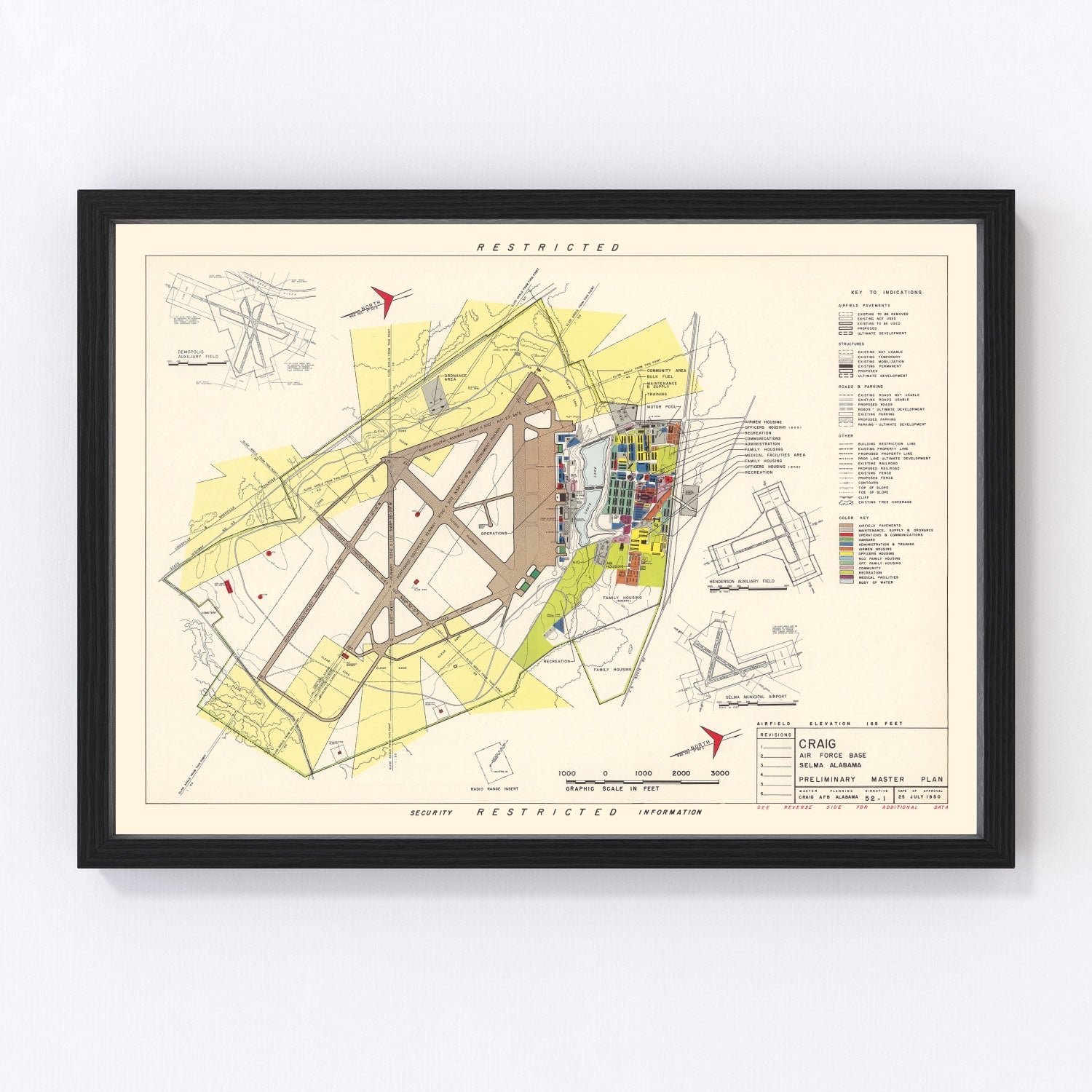 vintage map of Craig Air Force Base, Selma, Alabama, 1950