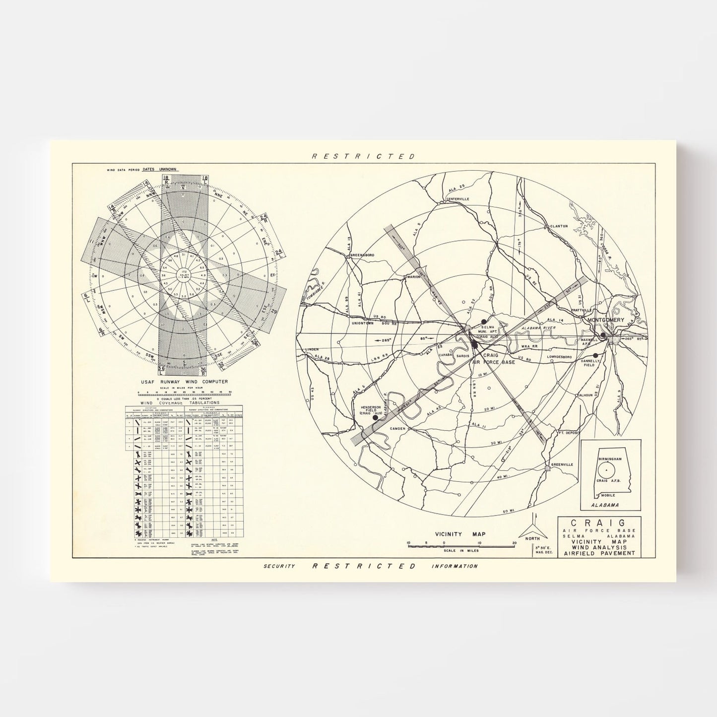 Vintage Map of Craig Air Force Base Vicinity, Alabama 1950