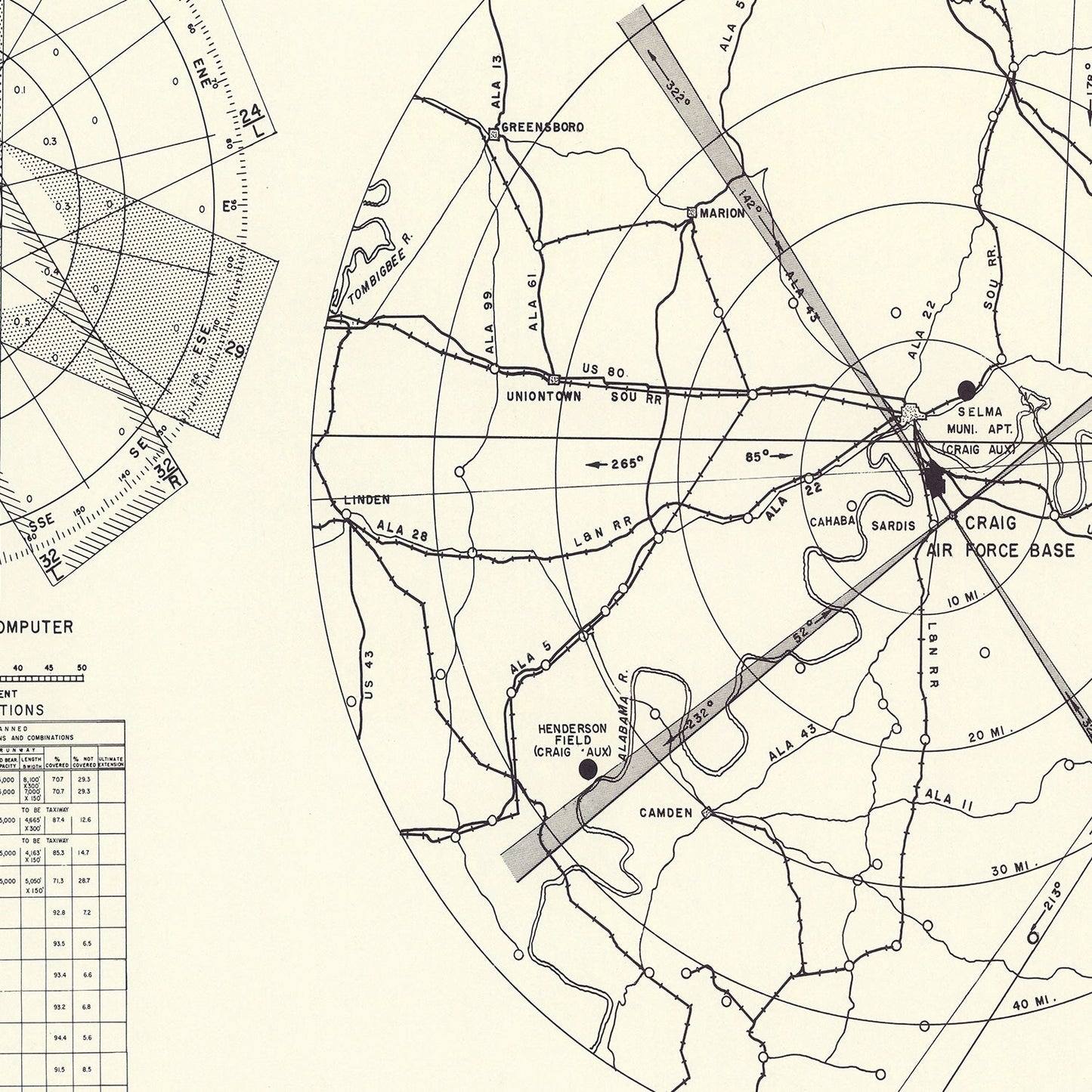 Vintage Map of Craig Air Force Base Vicinity, Alabama 1950