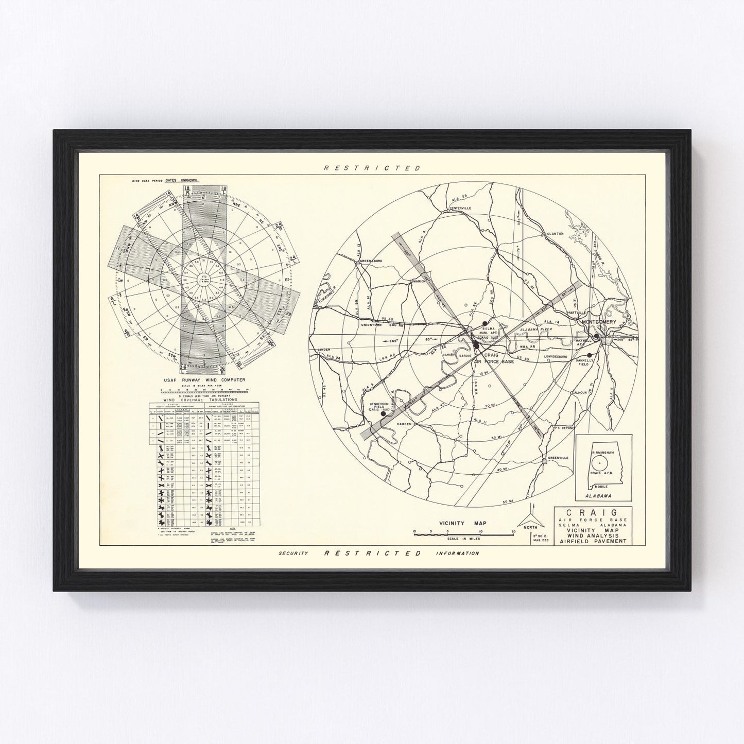 vintage map of Craig Air Force Base vicinity, Selma, Alabama, 1950