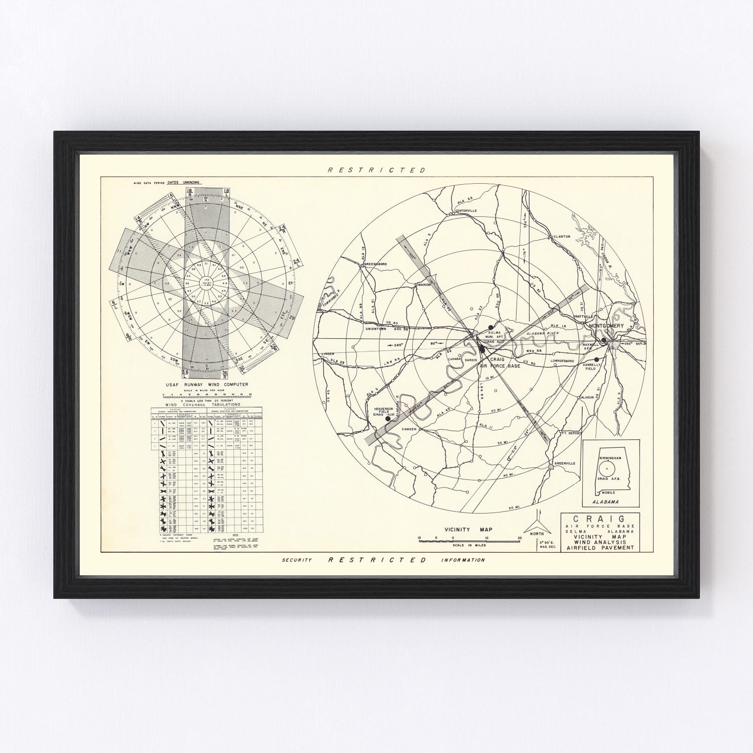 vintage map of Craig Air Force Base vicinity, Selma, Alabama, 1950