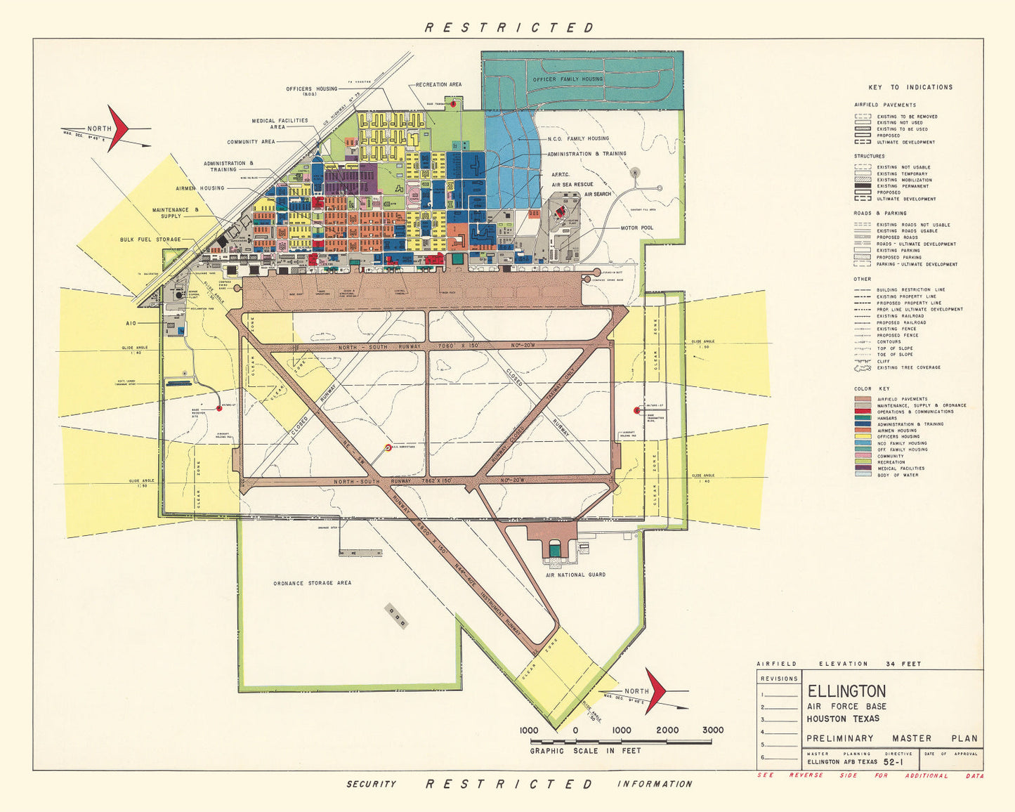 Vintage Map of Ellington Air Force Base, 1953