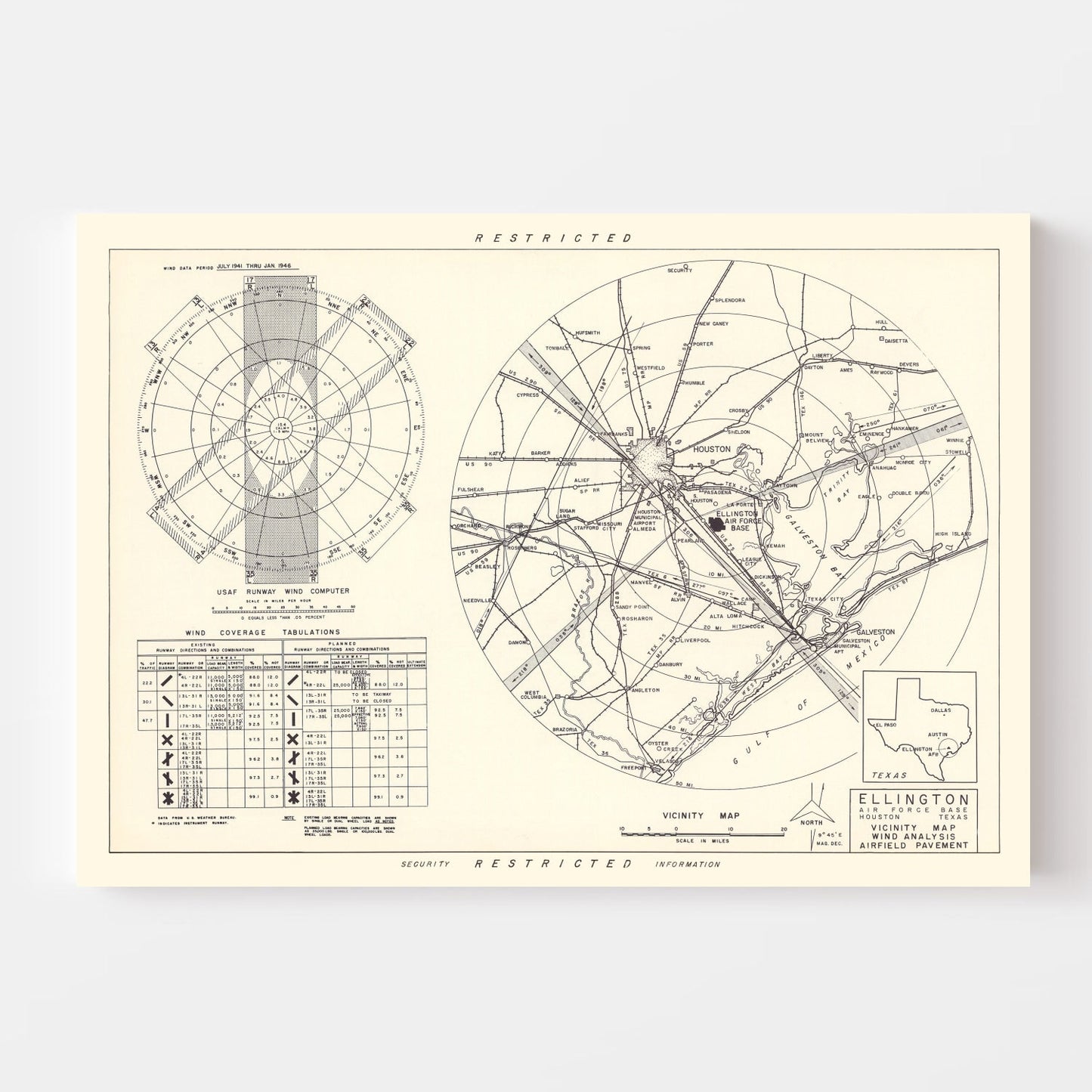 Vintage Map of Ellington Air Force Base Vicinity, 1953