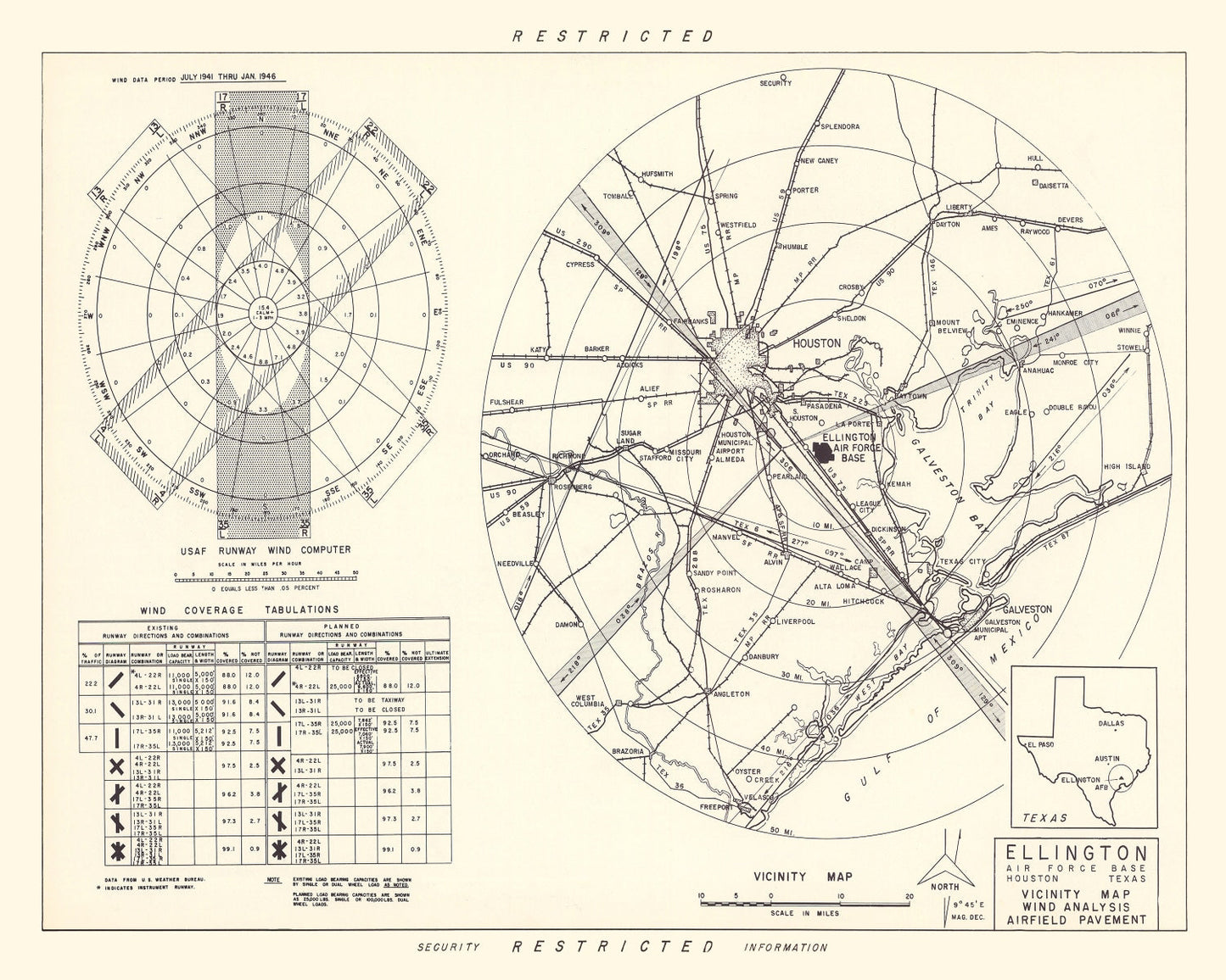 Vintage Map of Ellington Air Force Base Vicinity, 1953