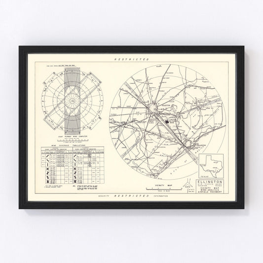 vintage map of Ellington Air Force Base vicinity, Texas, 1953