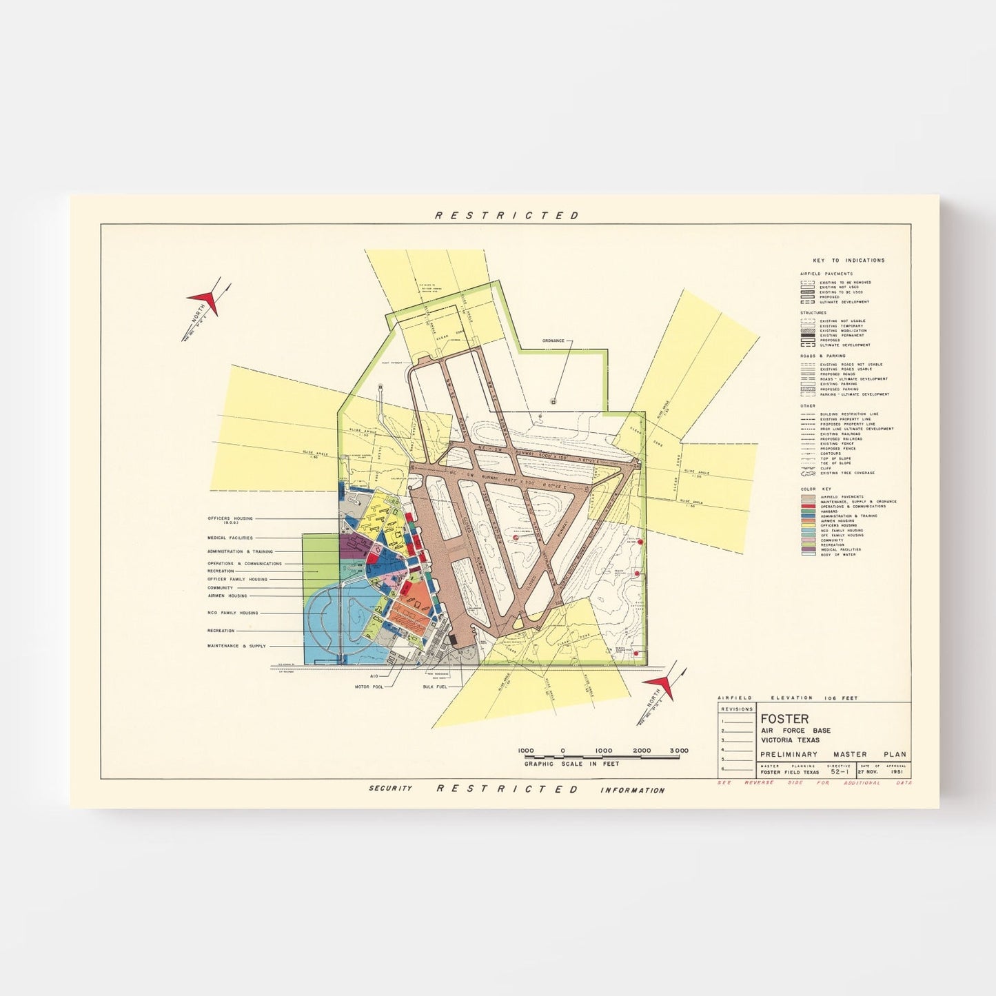 Vintage Map of Foster Air Force Base, Victoria, Texas, 1951