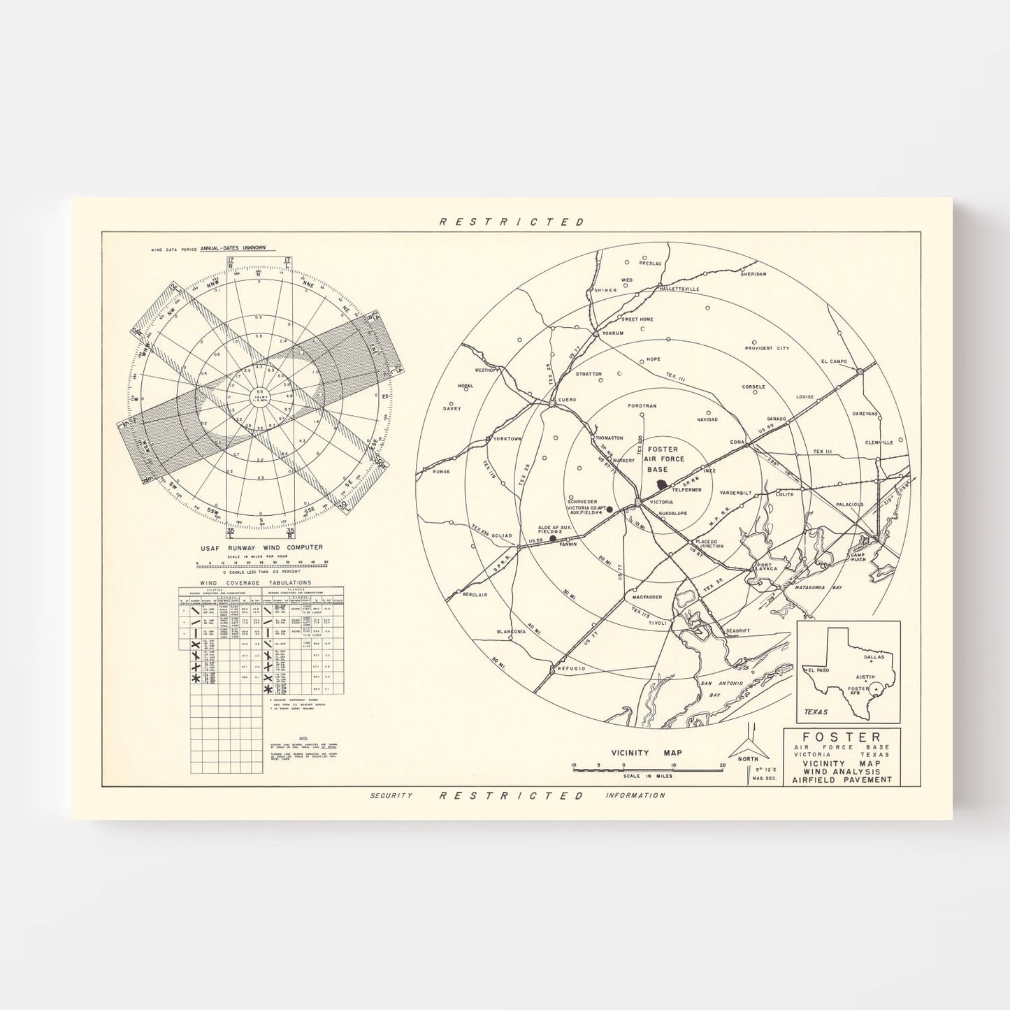 Vintage Map of Foster Air Force Base Vicinity, Texas 1951