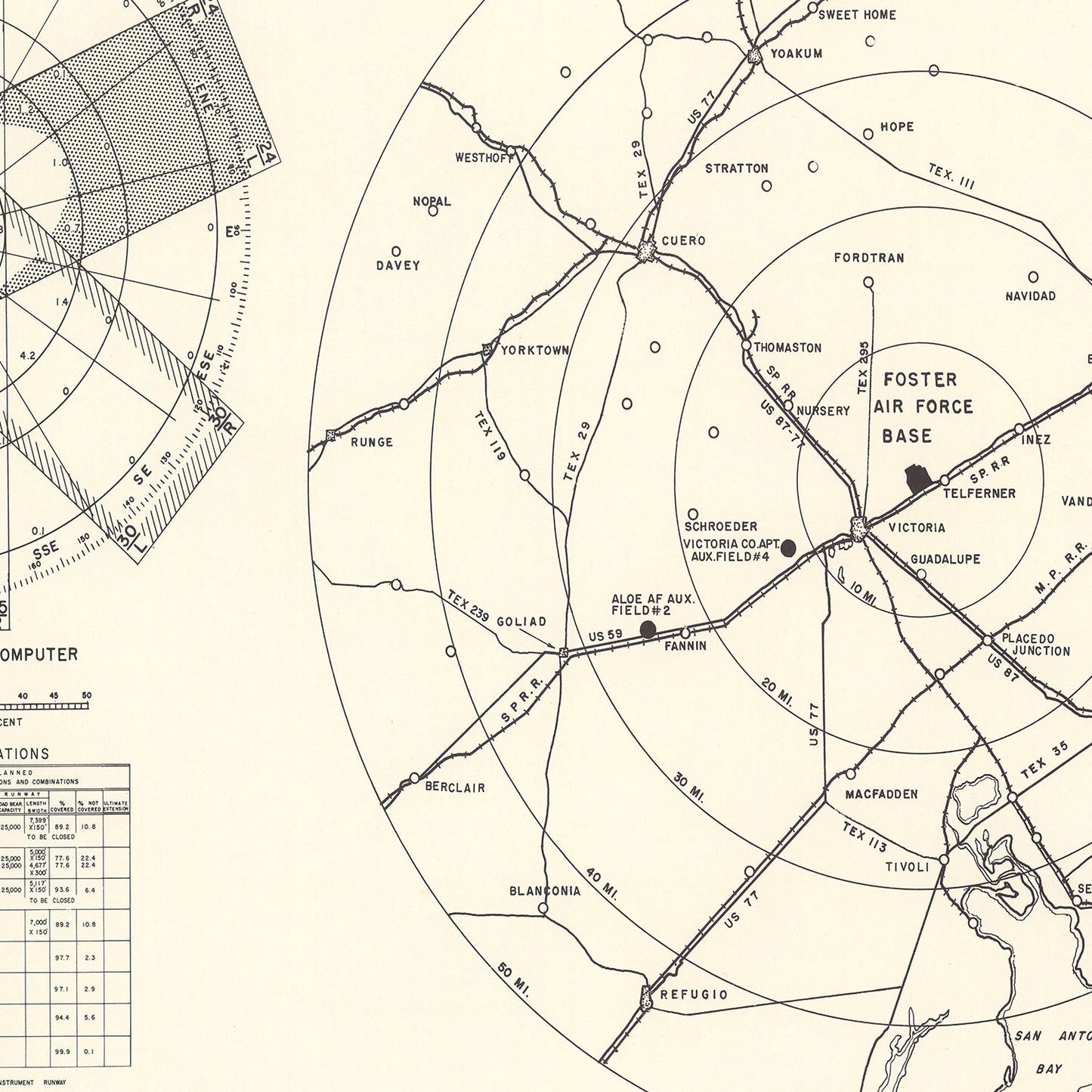 Vintage Map of Foster Air Force Base Vicinity, Texas 1951