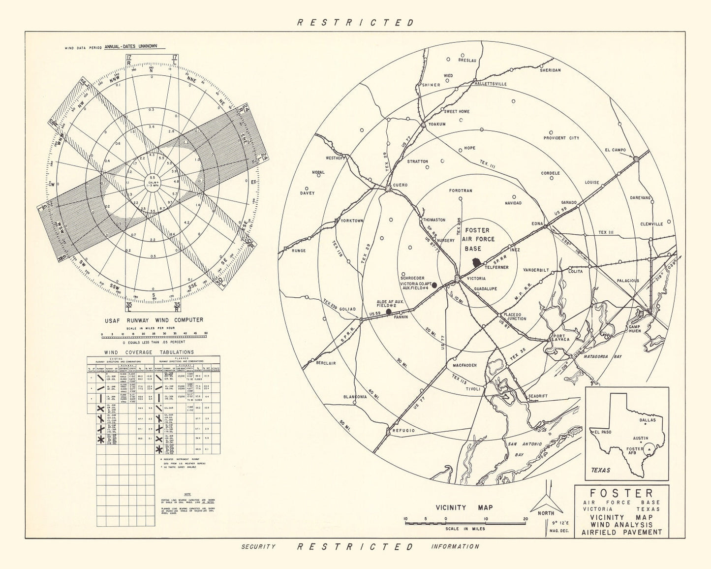 Vintage Map of Foster Air Force Base Vicinity, Texas 1951