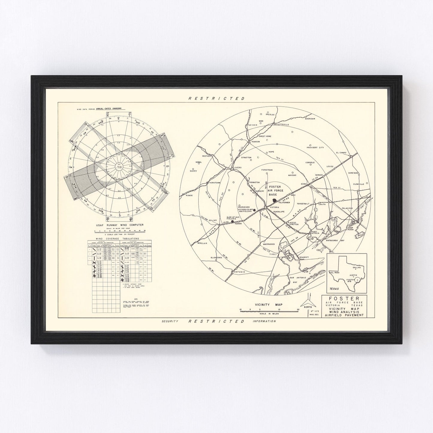 vintage map of Foster Air Force Base vicinity, Texas, 1951
