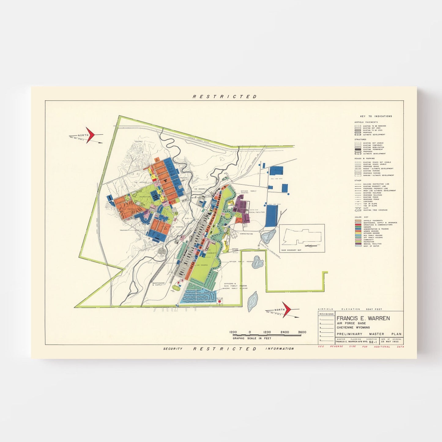 Vintage Map of Cheyenne, Wyoming, 1952