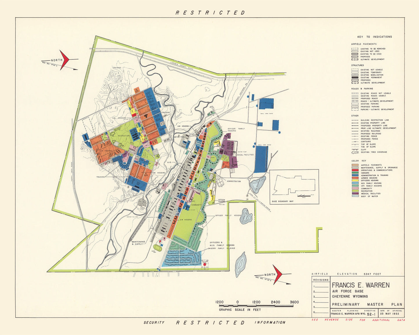 Vintage Map of Cheyenne, Wyoming, 1952