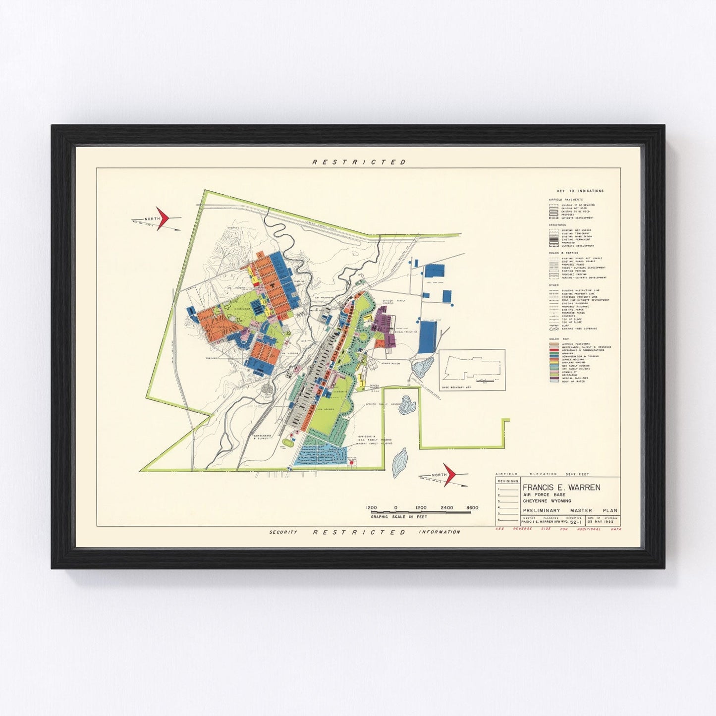vintage map of Cheyenne, Wyoming, 1952