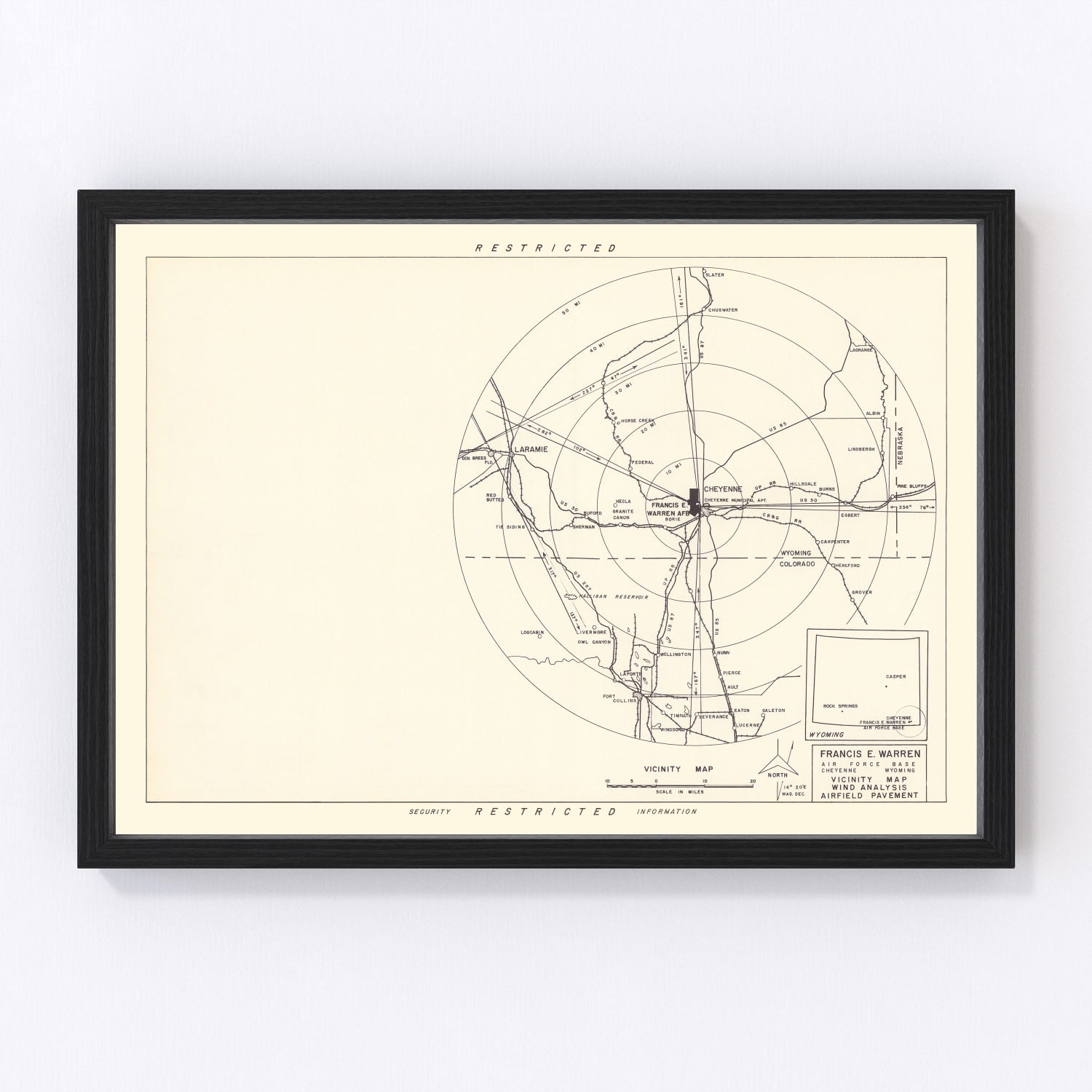 vintage map of Francis E. Warren Air Force Base, Laramie County, Wyoming, 1952