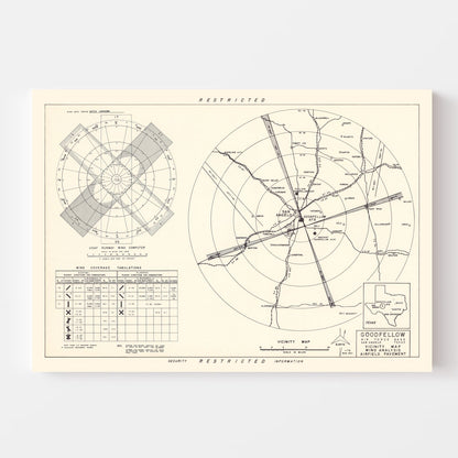 Vintage Map of Goodfellow Air Force Base Vicinity, Texas, 1952