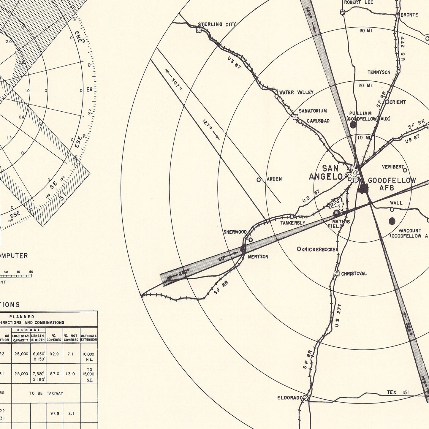 Vintage Map of Goodfellow Air Force Base Vicinity, Texas, 1952