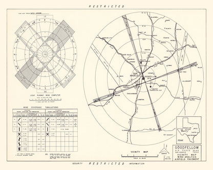 Vintage Map of Goodfellow Air Force Base Vicinity, Texas, 1952