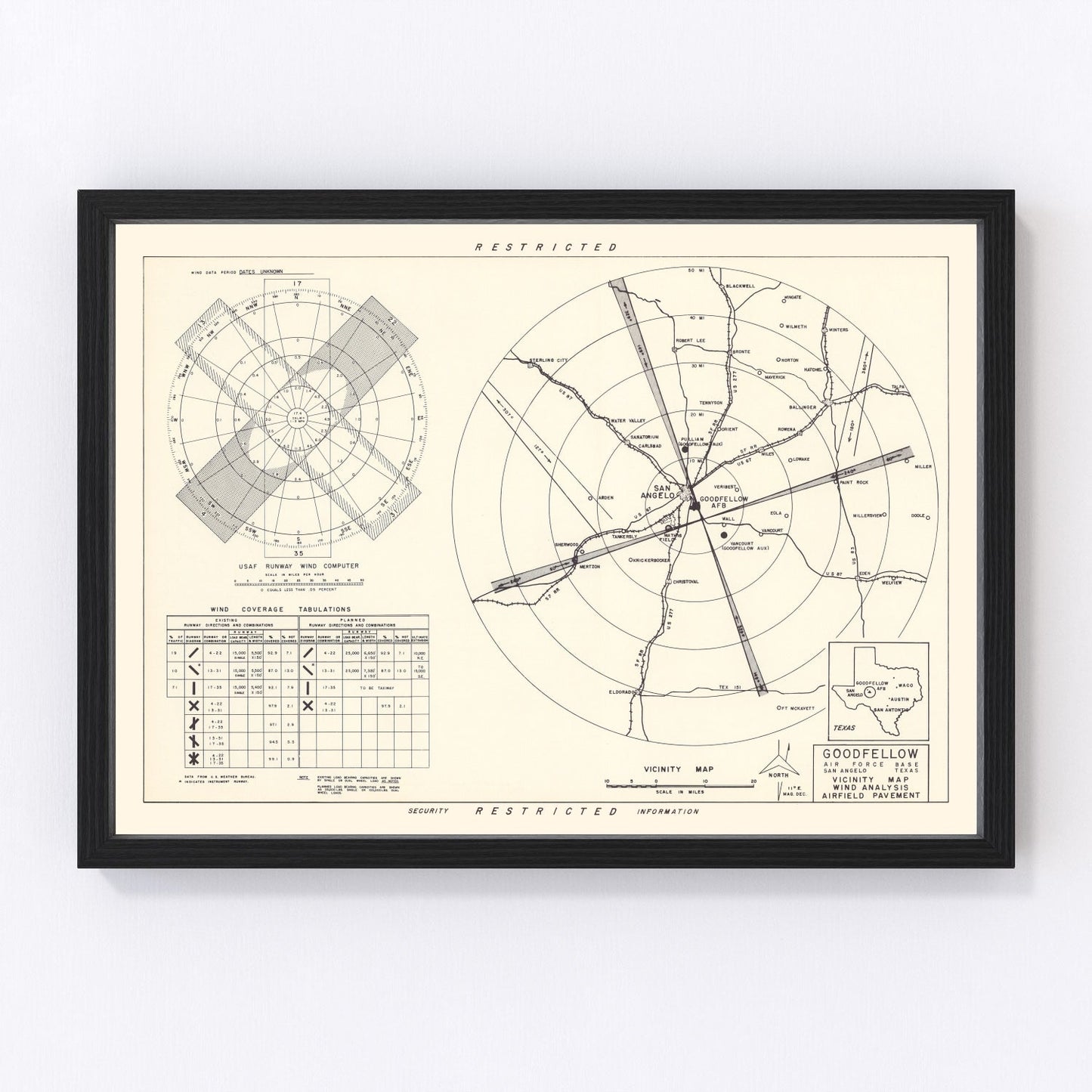 vintage map of Goodfellow Air Force Base vicinity, Texas, 1952