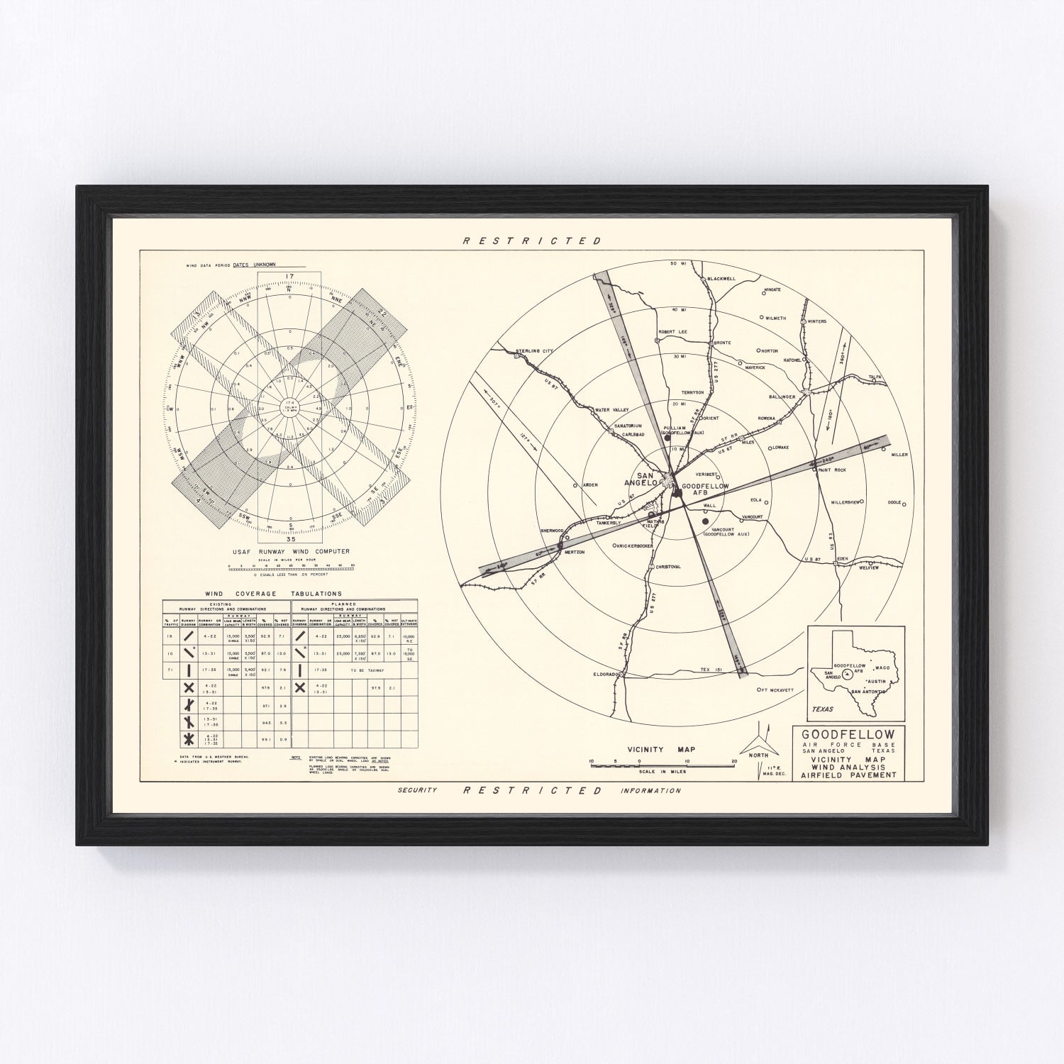 vintage map of Goodfellow Air Force Base vicinity, Texas, 1952