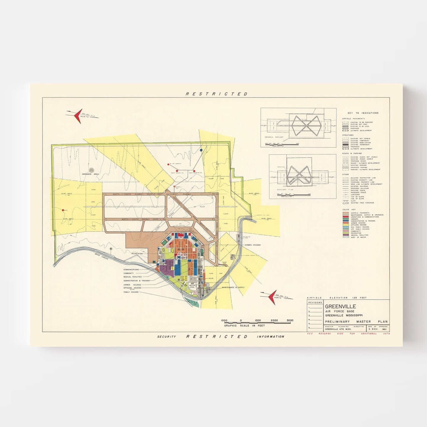 Vintage Map of Greenville Air Force Base, Mississippi, 1951