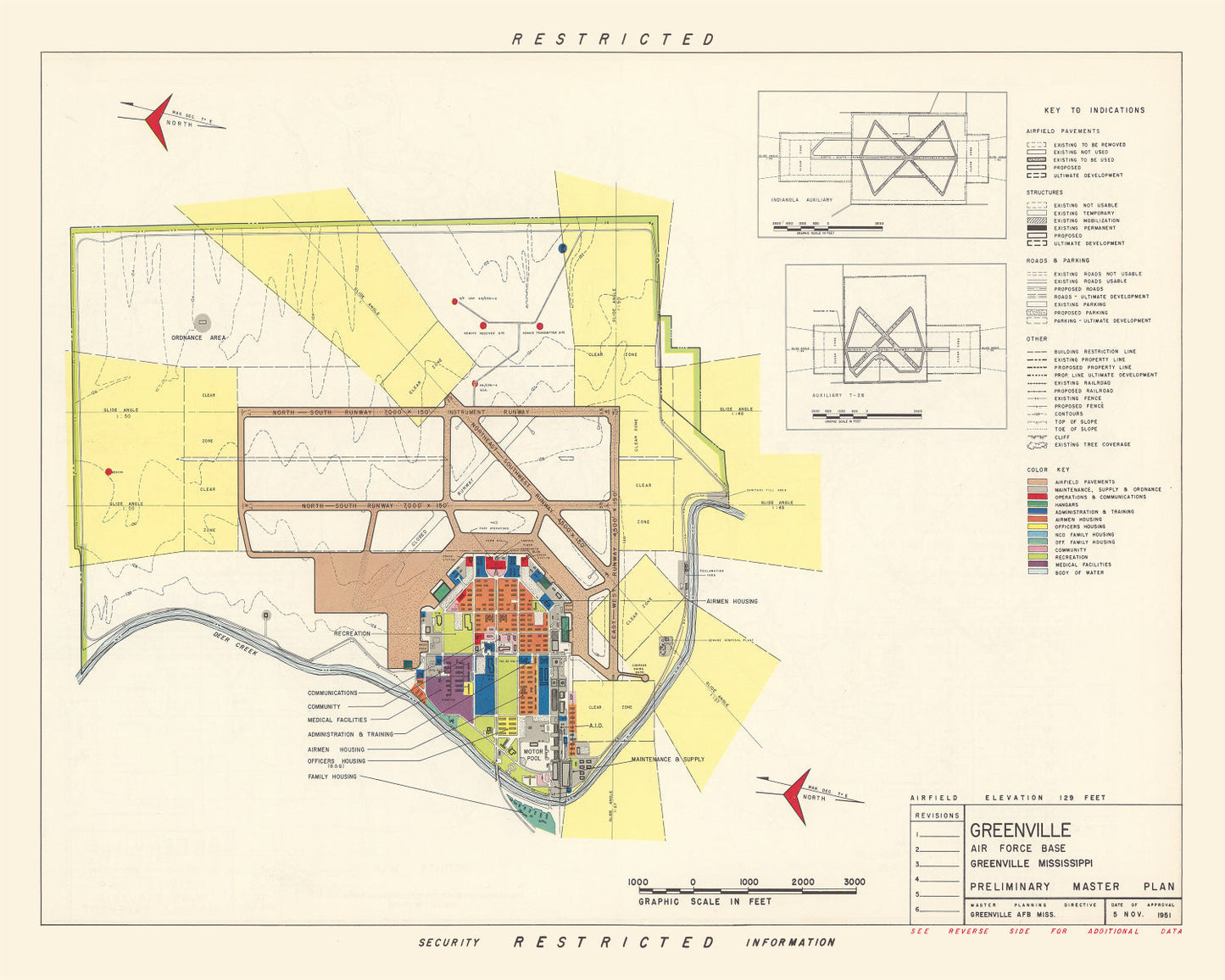 Vintage Map of Greenville Air Force Base, Mississippi, 1951