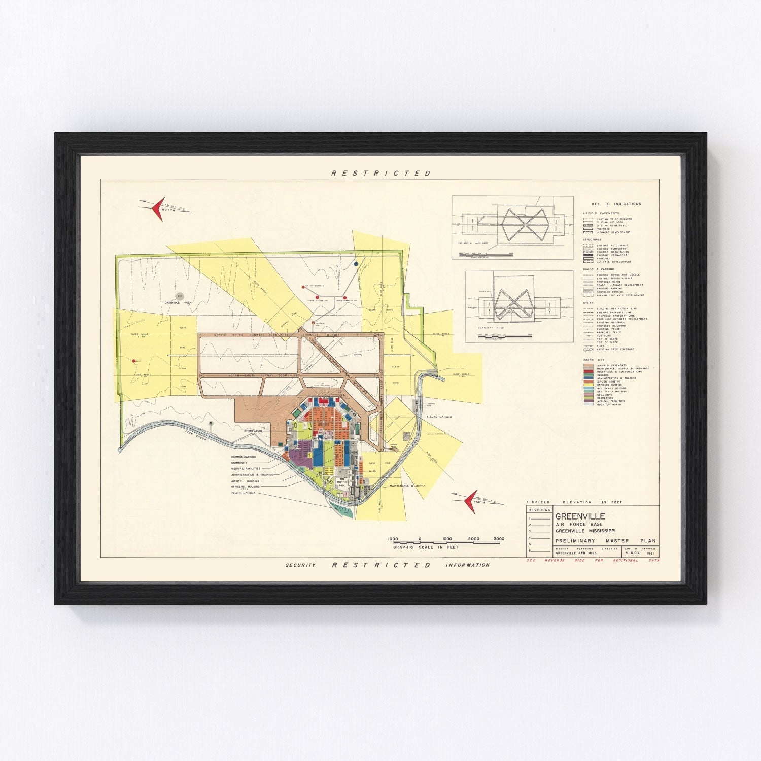 vintage map of Greenville Air Force Base, Mississippi, 1951