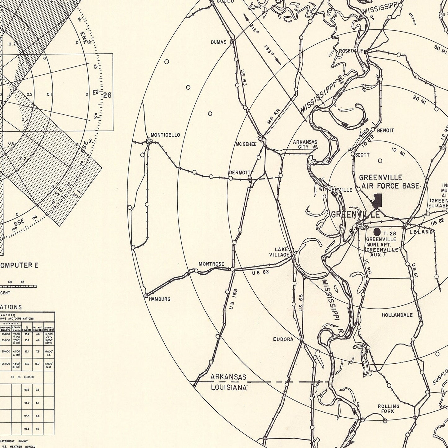 Vintage Map of Greenville Air Force Base Vicinity, Mississippi, 1951
