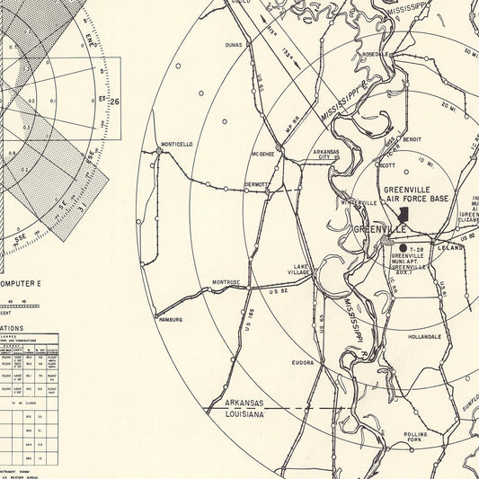 Vintage Map of Greenville Air Force Base Vicinity, Mississippi, 1951