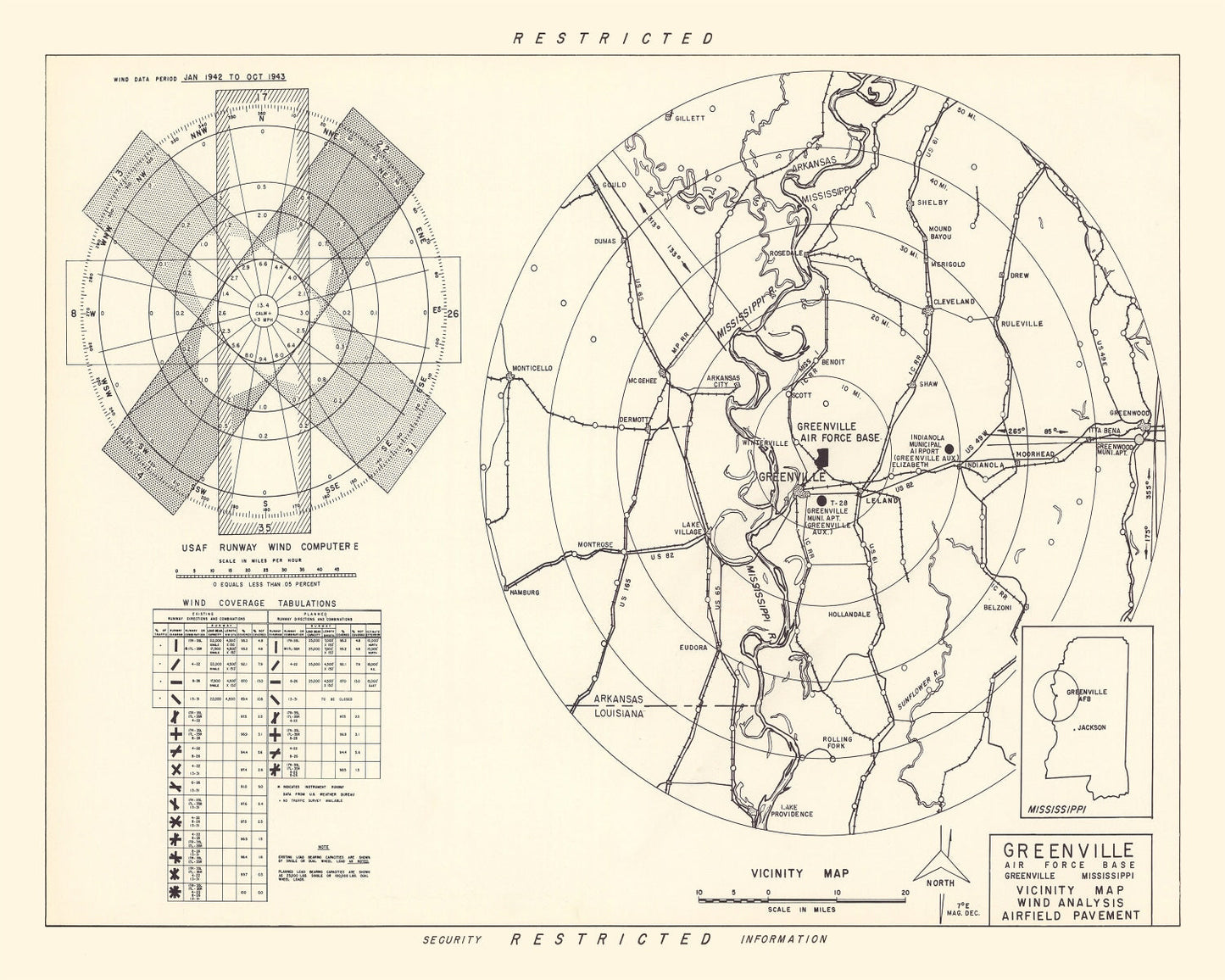 Vintage Map of Greenville Air Force Base Vicinity, Mississippi, 1951
