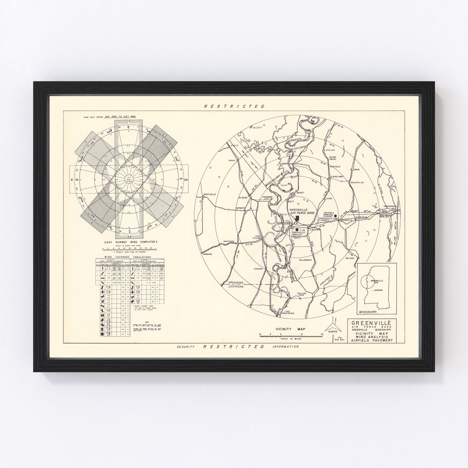 vintage map of Greenville Air Force Base, Washington County, Mississippi, 1951