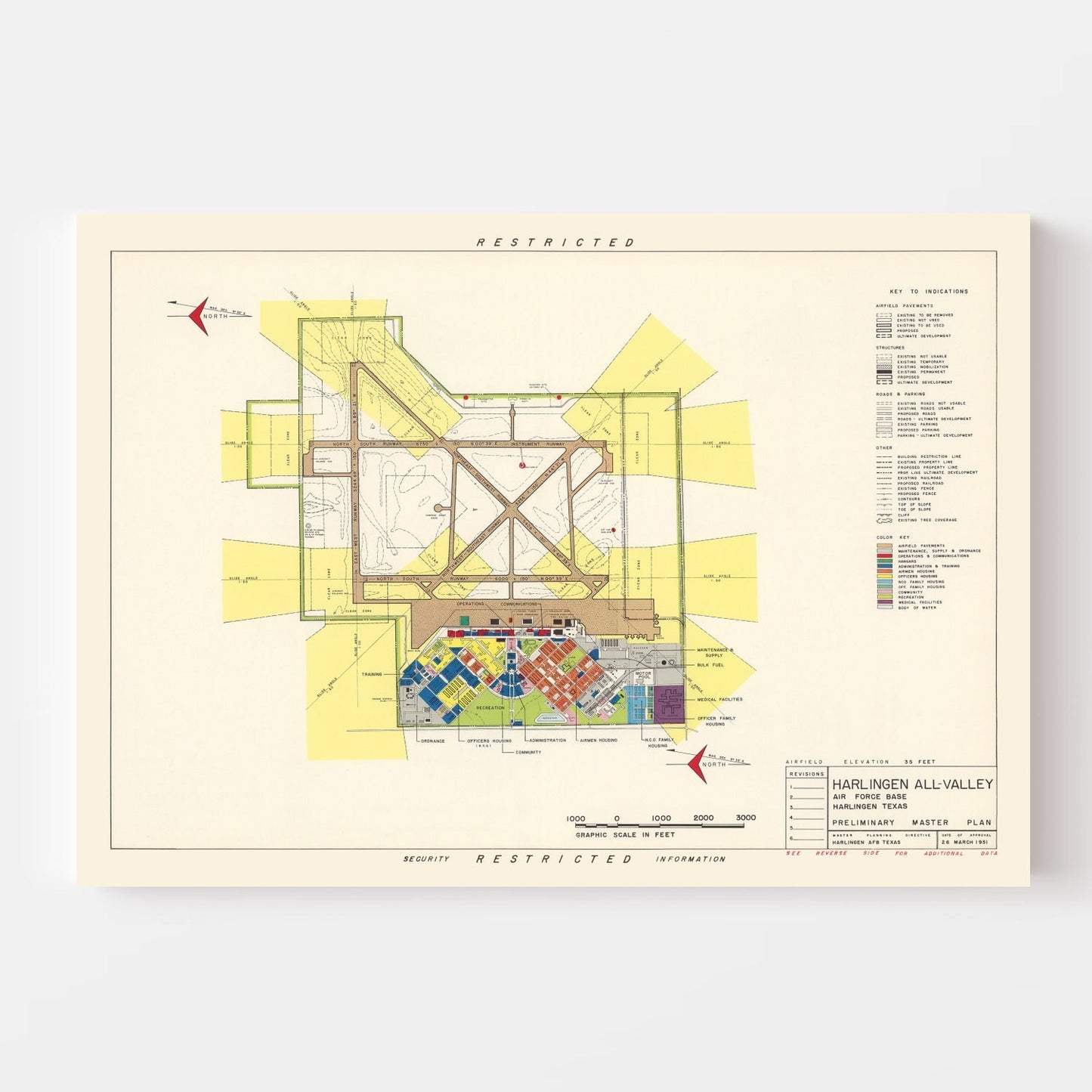 Vintage Map of Harlingen, Texas Air Force Base, 1951